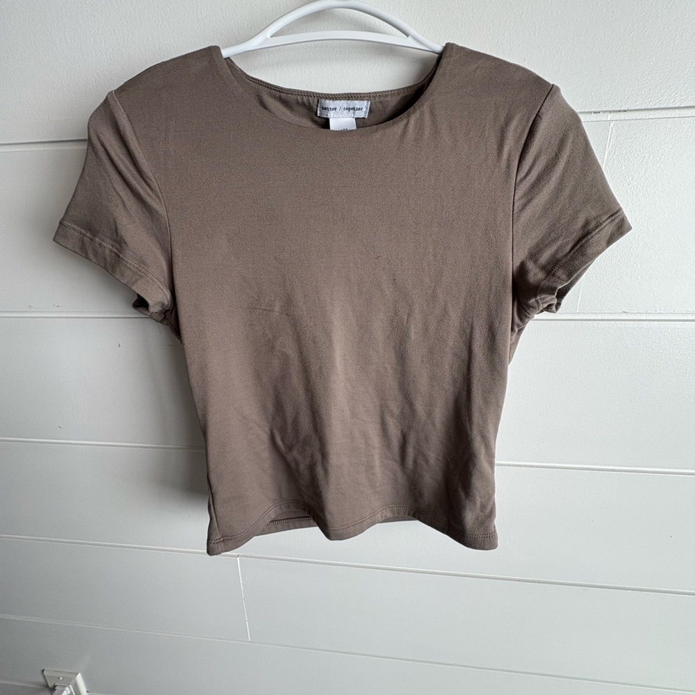 Casual Short Sleeve Crop Top - Taupe